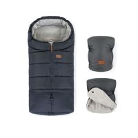 PETITE&MARS Zimní set fusak Jibot 3v1 + rukavice na kočárek Jasie - Charcoal Grey