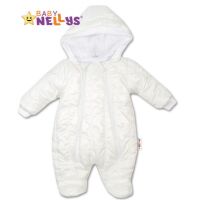 Oteplený overálek/kombinéza s kapucí a oušky LUX Baby Nellys - Bílá