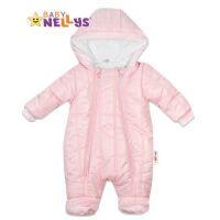 Oteplený overálek/kombinéza s kapucí a oušky LUX Baby Nellys - Růžová