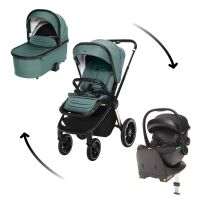 Set Kočárek Zopa Move Cross 3 + Hluboká korba Move XL + Autosedačka Zopa XM + báze - Antique Green/Gold