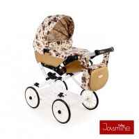 Dětský kočárek pro panenky Jasmine Kids - V9 hnědý s motivy