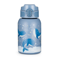 PETITE&MARS Láhev nerezová termo se slámkou 350 ml - Whale Song