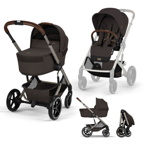 Kočárek 2v1 Cybex BALIOS S LUX + skládací korbička Cot Fold - Chocolate Brown 2026