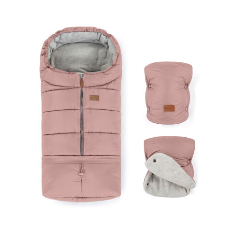 PETITE&MARS Zimní set fusak Jibot 3v1 + rukavice na kočárek Jasie - Dusty Pink