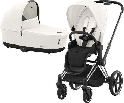 Kočárek Cybex Priam Chrome Black Set 2v1 včetně korby - Off White