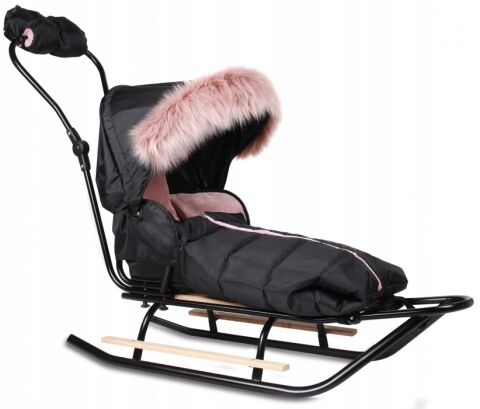 Sáňky DELUX s kompletním vybavením + rukávník zdarma - Černá/Růžová