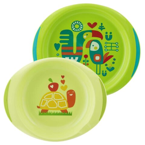 Chicco jídelní sada - talíř,miska 12m+ Zelená