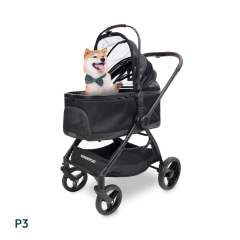 Kočárek + přepravní taška pro psy 2v1 Wonderfold Pet P3 do 22,7 kg, Jet black