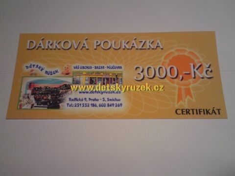 Dárková poukázka - certifikát-Dárková poukázka v hodnotě 3000,-Kč