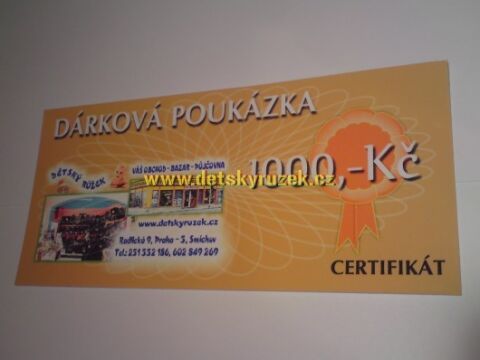 Dárková poukázka - certifikát-Dárková poukázka v hodnotě 1000,-Kč
