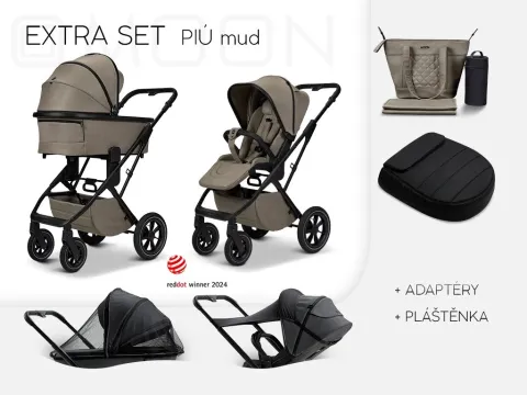 Kočárek Moon PIÚ Extra set Black Matt - Mud 