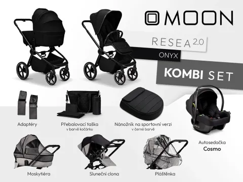Kočárek MOON RESEA 2.0 Kombi set 3v1 - Onyx 2026