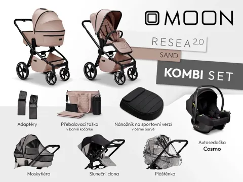 Kočárek MOON RESEA 2.0 Kombi set 3v1 - Sand 2025