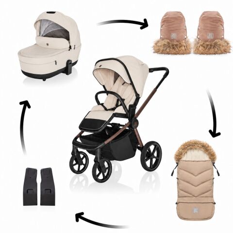 Kočárek 2v1 ZOPA Move Cross 5X + fusak Fluffy Combi + rukavice Fluffy 2 - Quartz Beige