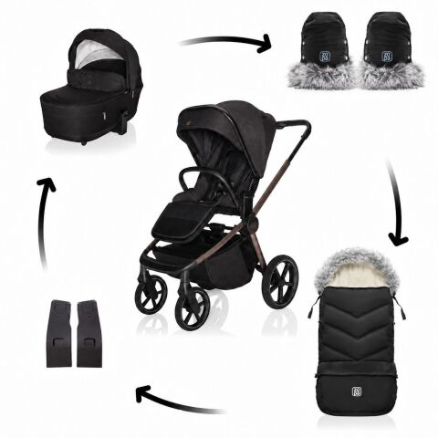 Kočárek 2v1 ZOPA Move Cross 5X + fusak Fluffy Combi + rukavice Fluffy 2 - Quartz Black