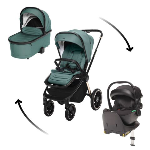 Set Kočárek Zopa Move Cross 3 + Hluboká korba Move XL + Autosedačka Zopa XM + báze - Antique Green/Gold