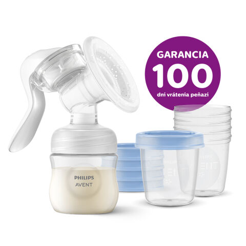 Avent Odsávačka mléka manuální Natural + VIA 180 ml 5 ks