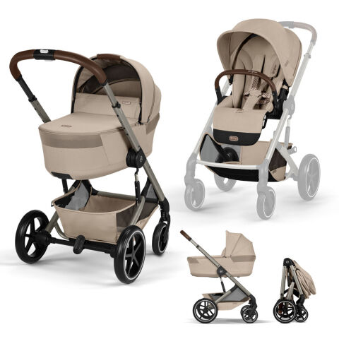 Kočárek 2v1 Cybex BALIOS S LUX + skládací korbička Cot Fold - Almond Beige 2026