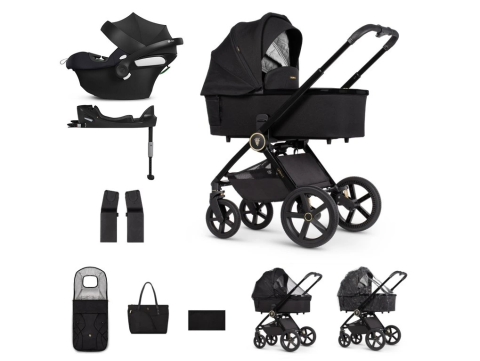 Kočárek Venicci Tinum Upline 2 - All Black + autosedačka Cybex Aton B + isofix base