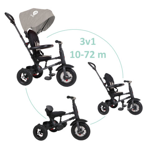 QPLAY Tříkolka Rito air gel (Rubber) věk 10-72 měsíců - Grey