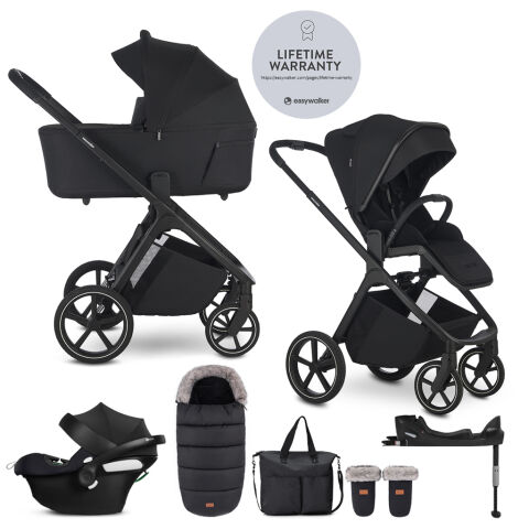 EASYWALKER Zoey Go kombinovaný kočárek set 4v1 XXL limited + Cybex Aton B2 + Base One - Pure Black