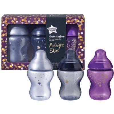 Tommee Tippee set kojeneckých lahví 260 ml, 3ks Morning Skies šedá