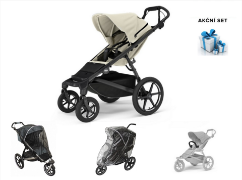 Akční set kočárek Thule Urban Glide 4-wheel - Soft Beige + pláštěnka, madlo, moskytiera
