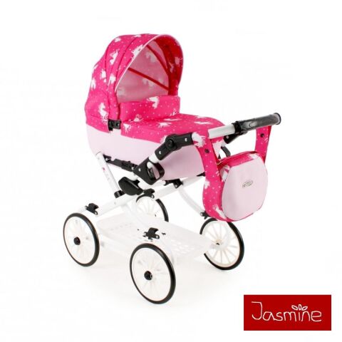 Kočárek pro panenky Jasmine Kids - V4 růžový jednorožec