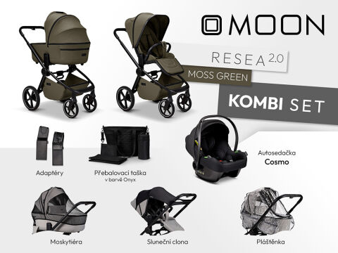 Kočárek MOON RESEA 2.0 Kombi set 3v1 - Moss Green 2026