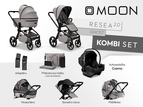 Kočárek MOON RESEA 2.0 Kombi set 3v1 - Ghost 2026