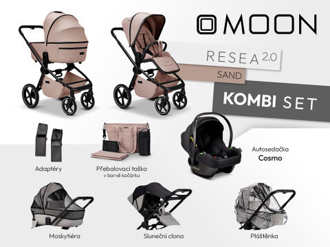Kočárek MOON RESEA 2.0 Kombi set 3v1 - Sand 2026