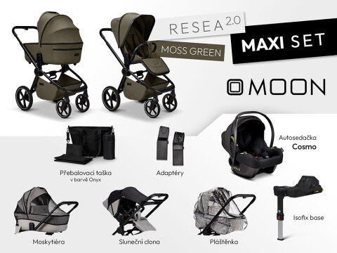 Kočárek MOON RESEA 2.0 Maxi Set 4v1 - Moss Green