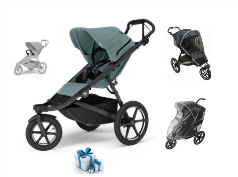 Akční set kočárek Thule Urban Glide 3 - Mid Blue + pláštěnka, madlo, moskytiera