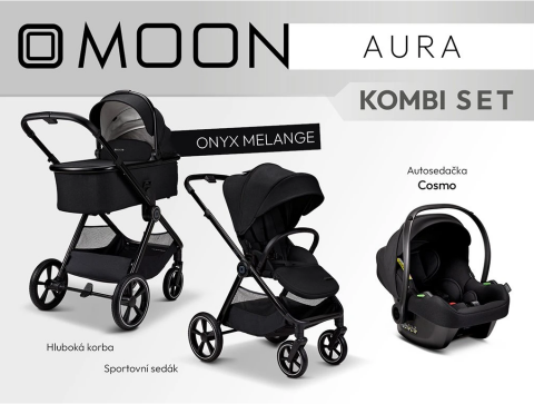 Kočárek MOON AURA kombi set 3v1 - Onyx Melange
