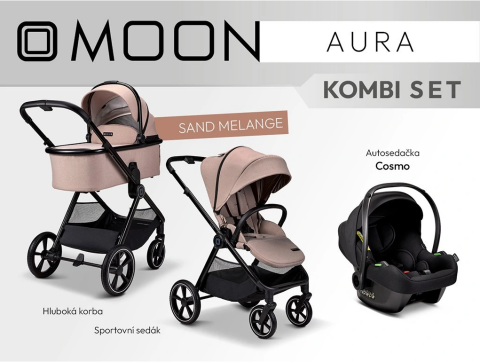 Kočárek MOON AURA kombi set 3v1 - Sand Melange