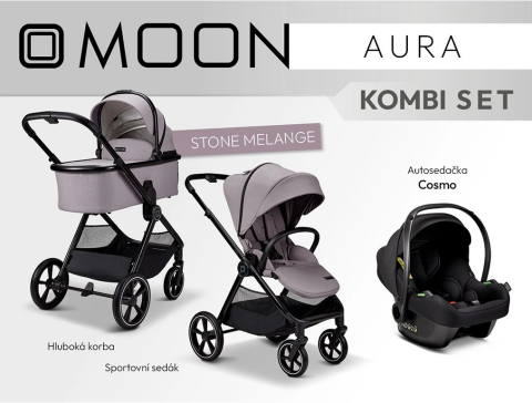 Kočárek MOON AURA kombi set 3v1 - Stone Melange