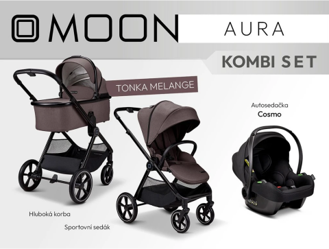 Kočárek MOON AURA kombi set 3v1 - Tonka Melange