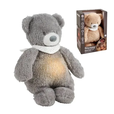 Nattou Sleepy Bear usínáček plyšový hudební se světýlkem a senzorem pláče 4v1 - Grey