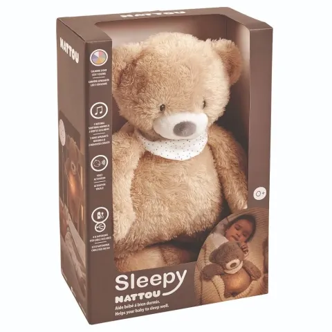 Nattou Sleepy Bear usínáček plyšový hudební se světýlkem a senzorem pláče 4v1 
