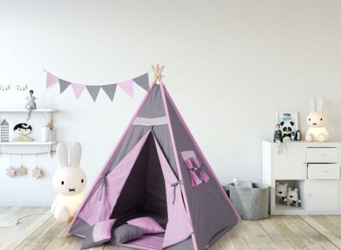 Jasmine Teepee stan pro děti - Šedá/růžová 01G