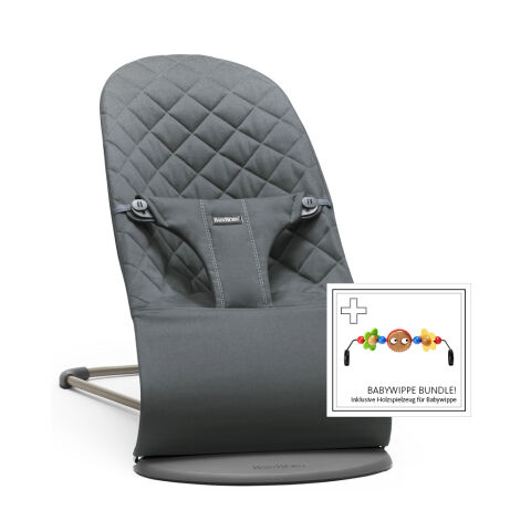 BabyBjörn lehátko Bouncer Bliss Anthracite cotton + hračka dřevěná