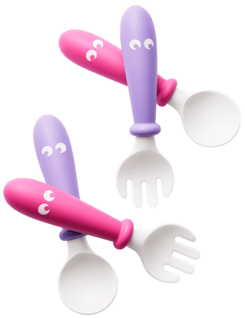 BabyBjörn Lžičky a vidličky pro nejmenší set 4ks - Pink/Purple